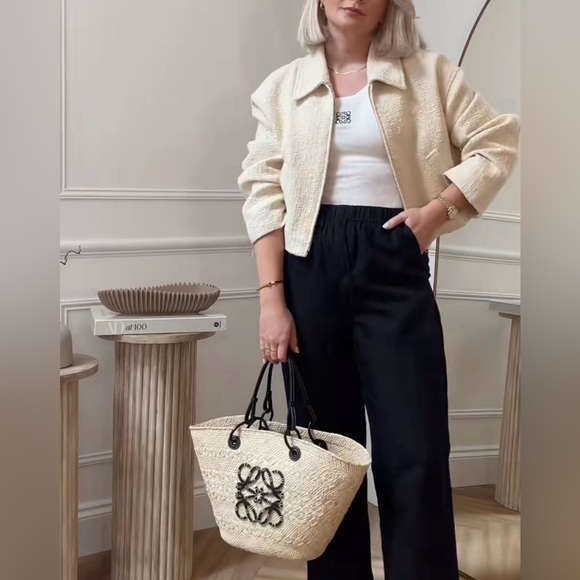 Zara Women Bloggers Favorite Ecru Textured Weave Bomber Collared Zip Jacket Sz M - Picture 4 of 17